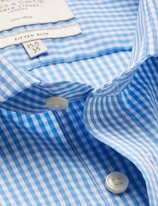 Fitted Slim Blue & White Gingham Check Non-Iron Shirt