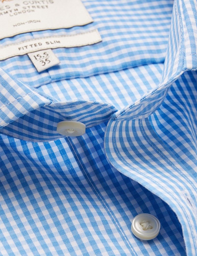 Fitted Slim Blue & White Gingham Check Non-Iron Shirt