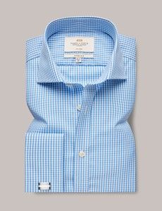 Fitted Slim Blue & White Gingham Check Non-Iron Shirt