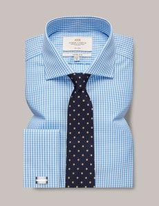 Fitted Slim Blue & White Gingham Check Non-Iron Shirt