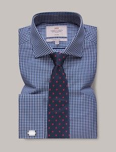 Fitted Slim Navy & White Gingham Check Non-Iron Shirt