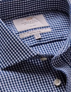 Fitted Slim Navy & White Gingham Check Non-Iron Shirt
