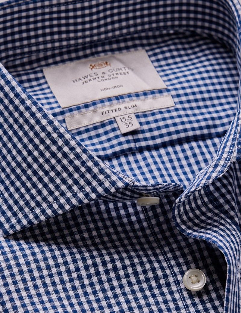 Fitted Slim Navy & White Gingham Check Non-Iron Shirt