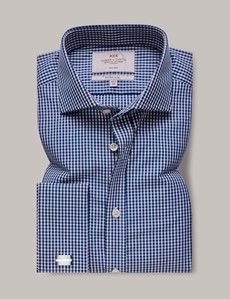 Fitted Slim Navy & White Gingham Check Non-Iron Shirt