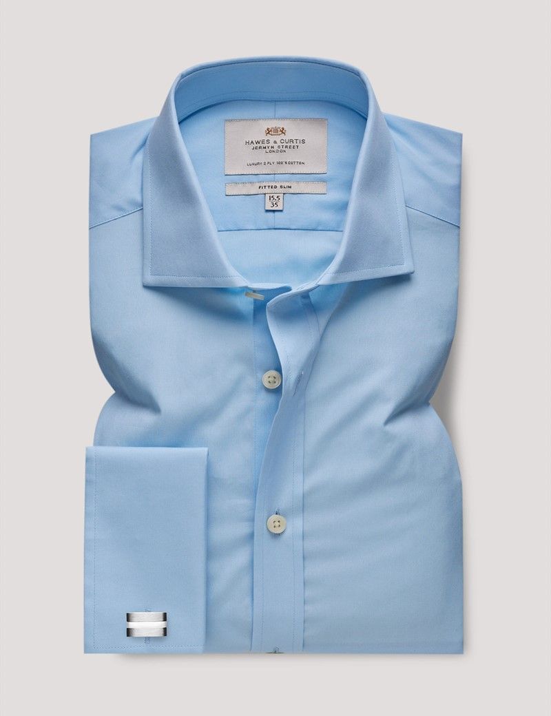 Fitted Slim Blue Poplin Shirt-preview