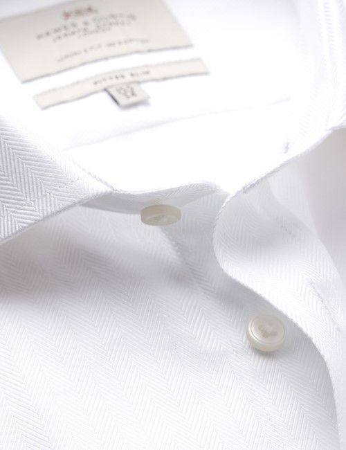White Herringbone Fitted Slim Shirt - Windsor Collar - Double Cuff-preview