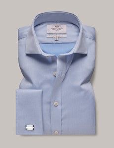 Fitted Slim Blue Twill Non-Iron Shirt