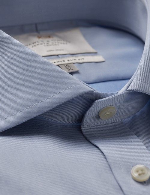 Non-Iron Blue Twill Fitted Slim Shirt - Windsor Collar - French Cuff