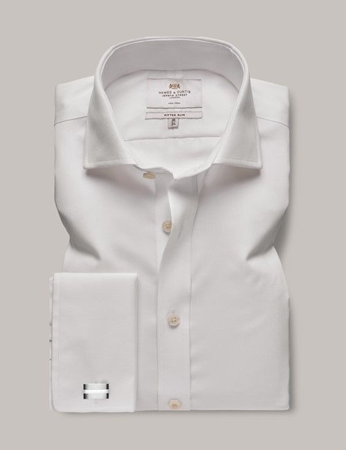 Non-Iron White Twill Fitted Slim Shirt - Windsor Collar - Double Cuff-preview