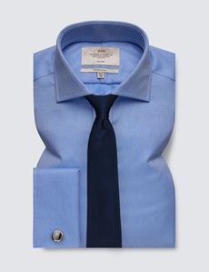 Fitted Slim Blue Fabric Interest Non-Iron Shirt