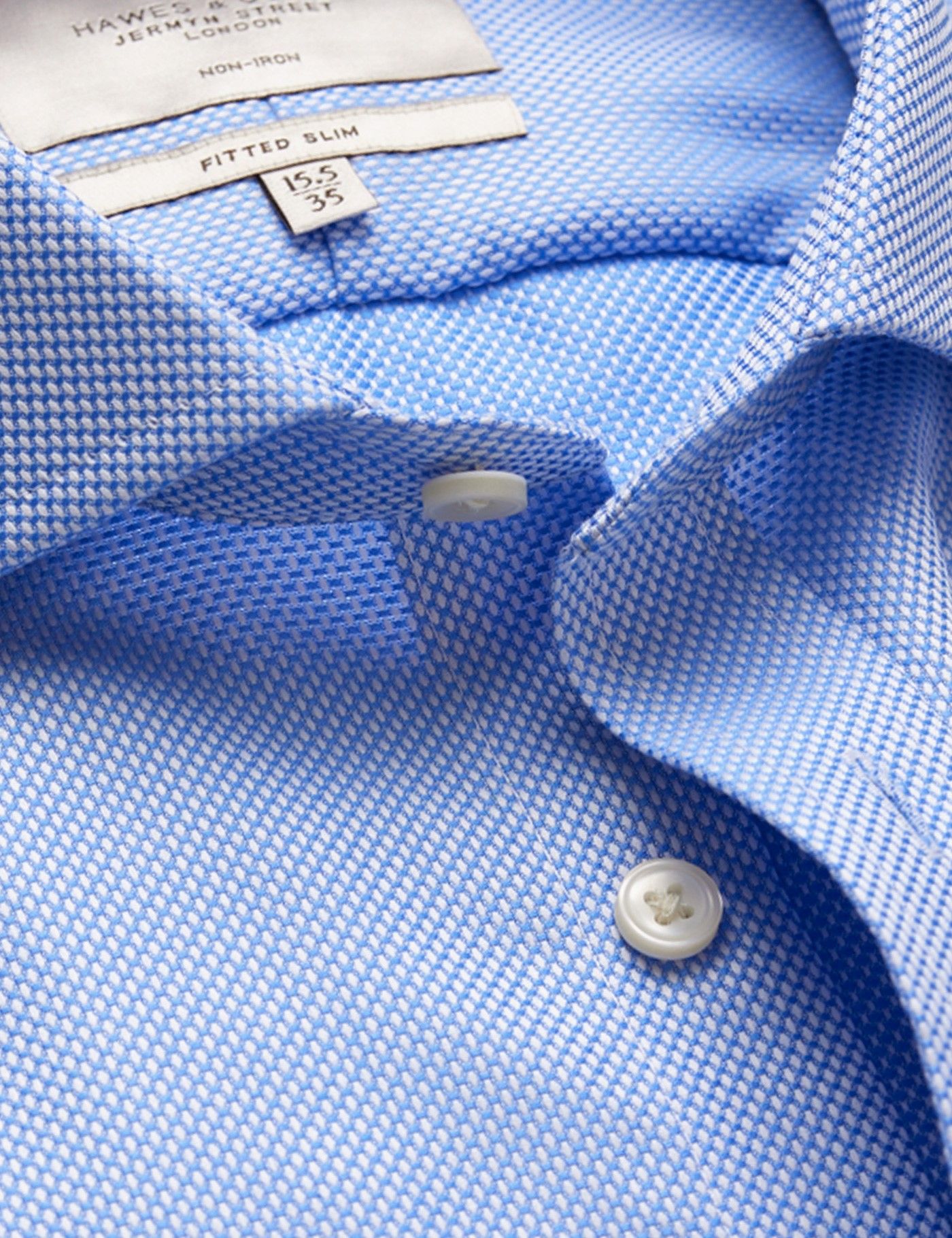 Men's Fitted Slim Non-Iron Blue Fabric Interest Shirt