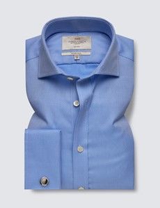 Fitted Slim Blue Fabric Interest Non-Iron Shirt