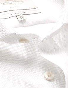 Fitted Slim White Fabric Interest Non-Iron Shirt