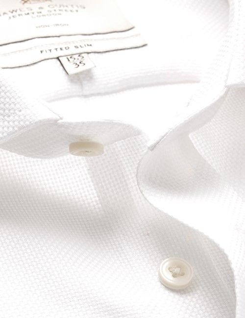 Non-Iron White Fabric Interest Fitted Slim Shirt With Windsor Collar - French Cuffs