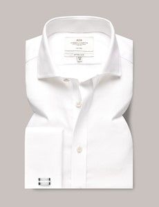 Fitted Slim White Fabric Interest Non-Iron Shirt