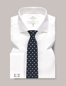 Fitted Slim White Fabric Interest Non-Iron Shirt