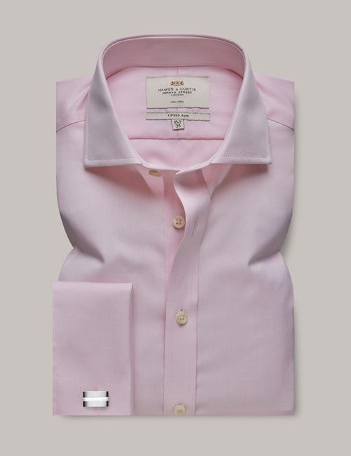 Non-Iron Pink Twill Fitted Slim Shirt - Windsor Collar - French Cuff-preview