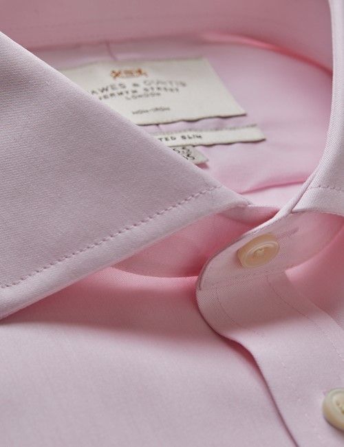 Non-Iron Pink Twill Fitted Slim Shirt - Windsor Collar - French Cuff