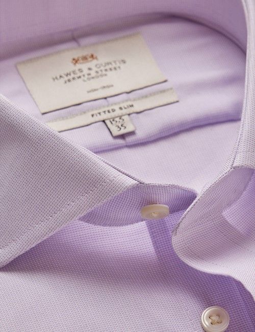 Non-Iron Lilac Fabric Interest Fitted Slim Shirt - Windsor Collar - Double Cuff
