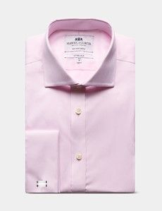 Fitted Slim Pink Herringbone Non-Iron Shirt