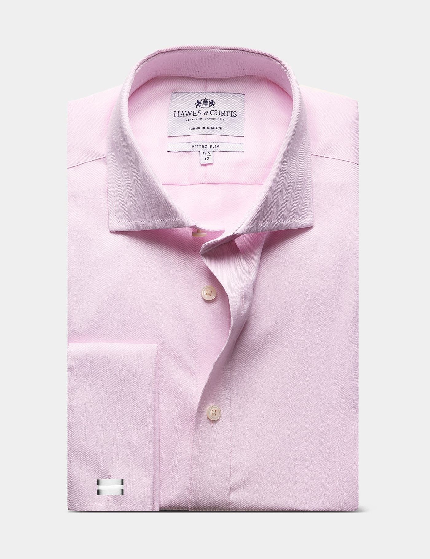 Fitted Slim Pink Herringbone Non-Iron Shirt-preview