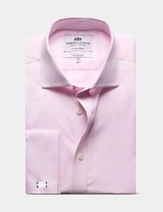 Fitted Slim Pink Herringbone Non-Iron Shirt