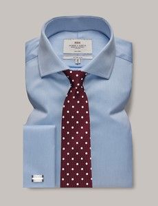 Fitted Slim Blue Pique Non-Iron Shirt