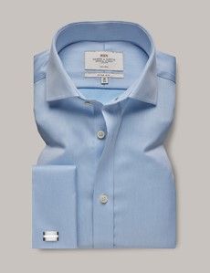 Fitted Slim Blue Pique Non-Iron Shirt