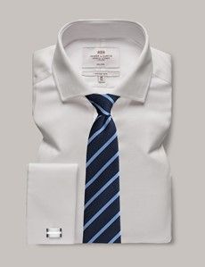 Fitted Slim White Pique Non-Iron Shirt