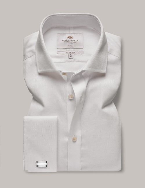 Non-Iron White Pique Fitted Slim Shirt - Windsor Collar - French Cuff-preview