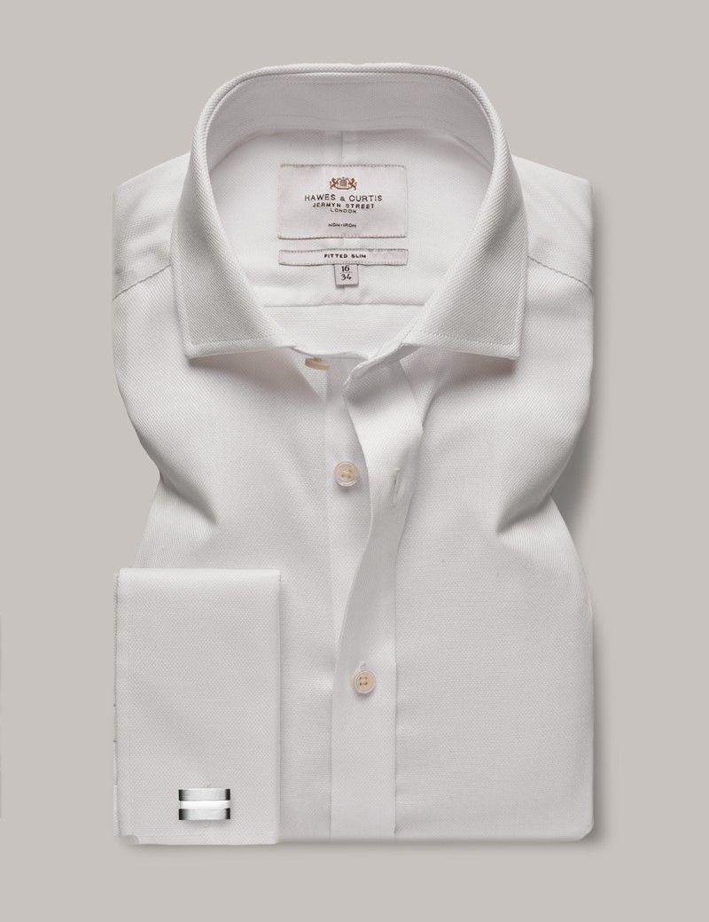 Fitted Slim White Pique Non-Iron Shirt-preview