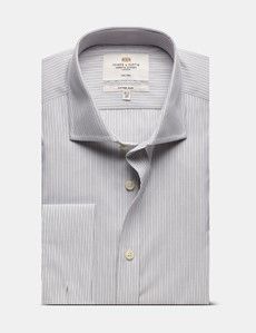 Fitted Slim Charcoal & Grey Multi Stripe Non-Iron Shirt