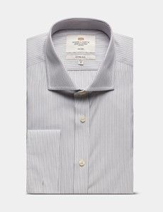 Fitted Slim Charcoal & Grey Multi Stripe Non-Iron Shirt