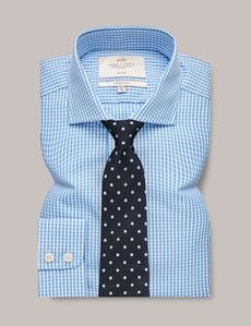 Fitted Slim Blue & White Gingham Check Non-Iron Shirt