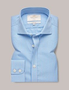Fitted Slim Blue & White Gingham Check Non-Iron Shirt
