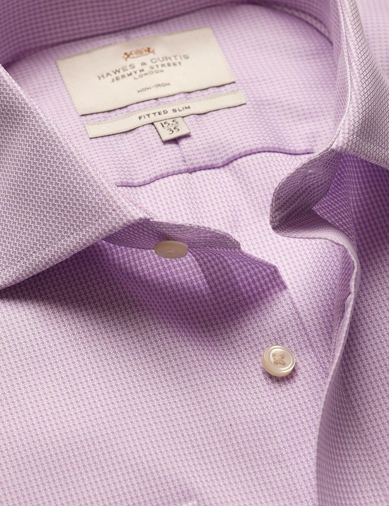 Fitted Slim Lilac & White Dogtooth Non-Iron Shirt