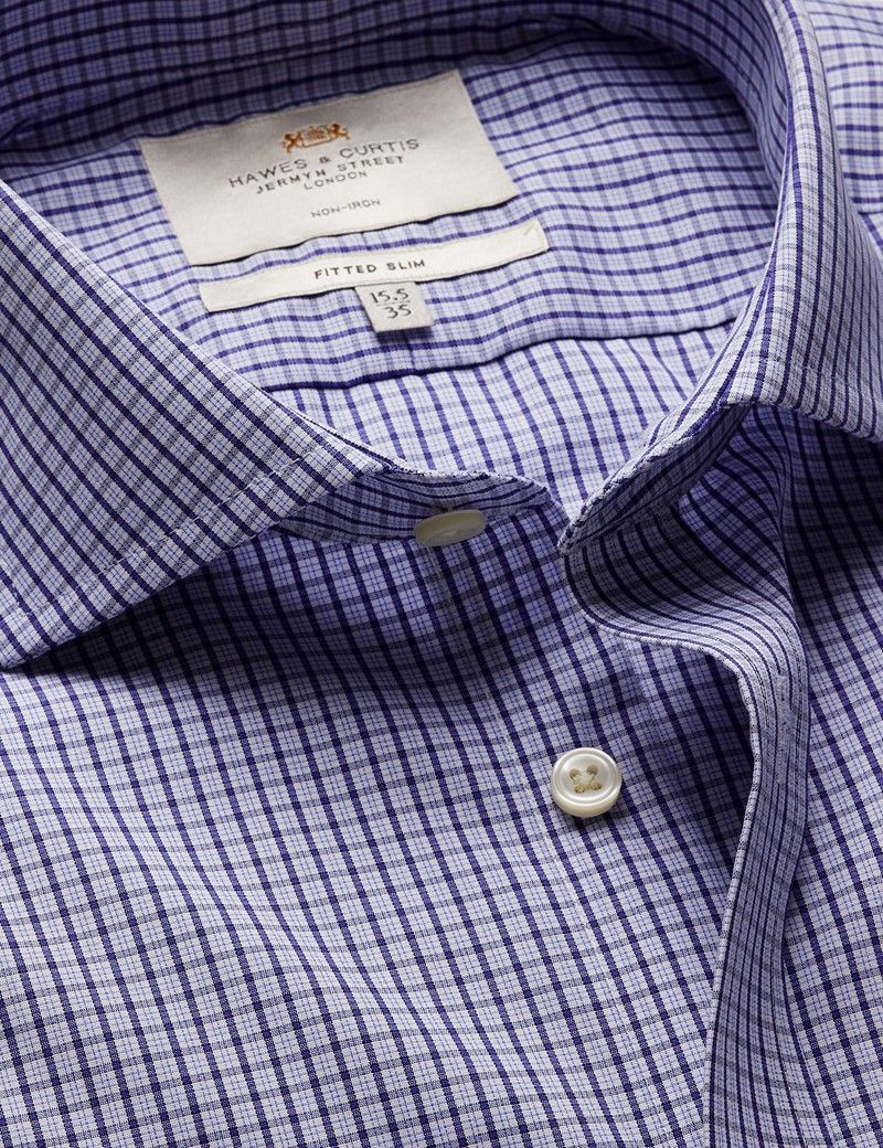 Fitted Slim Navy & Blue Multi Check Non-Iron Shirt