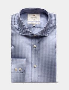 Fitted Slim Navy & Blue Multi Check Non-Iron Shirt
