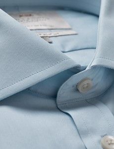 Blue Poplin Fitted Slim Shirt - Windsor Collar