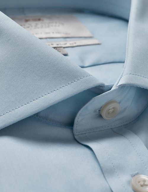Blue Poplin Fitted Slim Shirt - Windsor Collar