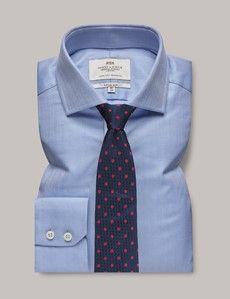 Fitted Slim Blue Herringbone Shirt