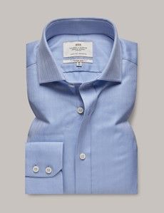 Fitted Slim Blue Herringbone Shirt