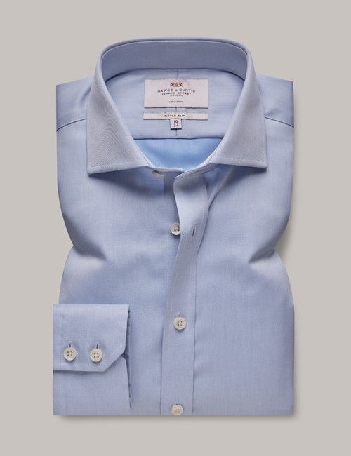 Non-Iron Blue Twill Fitted Slim Shirt - Windsor Collar-preview