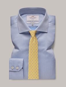 Non-Iron Blue Twill Fitted Slim Shirt - Windsor Collar-preview2