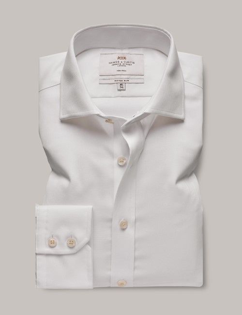 Non-Iron White Twill Fitted Slim Shirt - Windsor Collar-preview