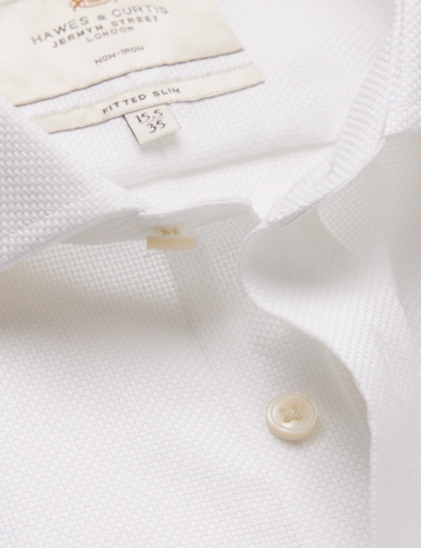 Non-Iron White Fabric Interest Fitted Slim Shirt With Windsor Collar