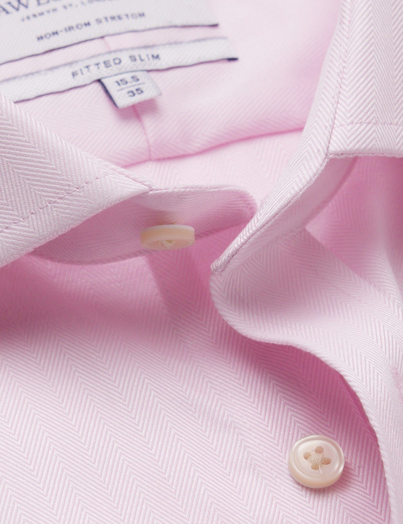 Fitted Slim Pink Herringbone Non-Iron Stretch Shirt