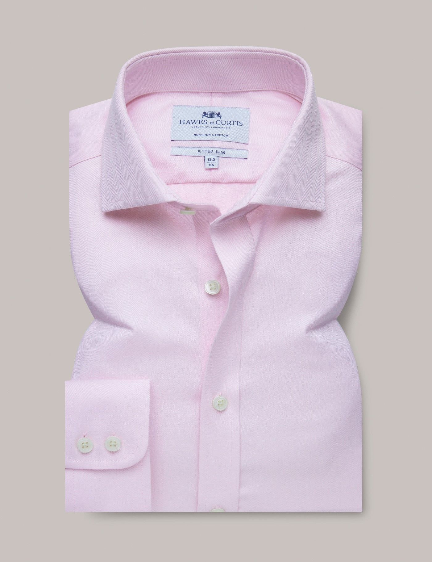 Fitted Slim Pink Herringbone Non-Iron Stretch Shirt-preview