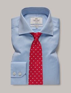 Fitted Slim Blue Pique Non-Iron Shirt