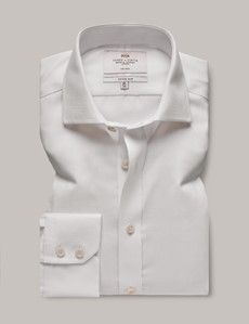 Fitted Slim White Pique Non-Iron Shirt